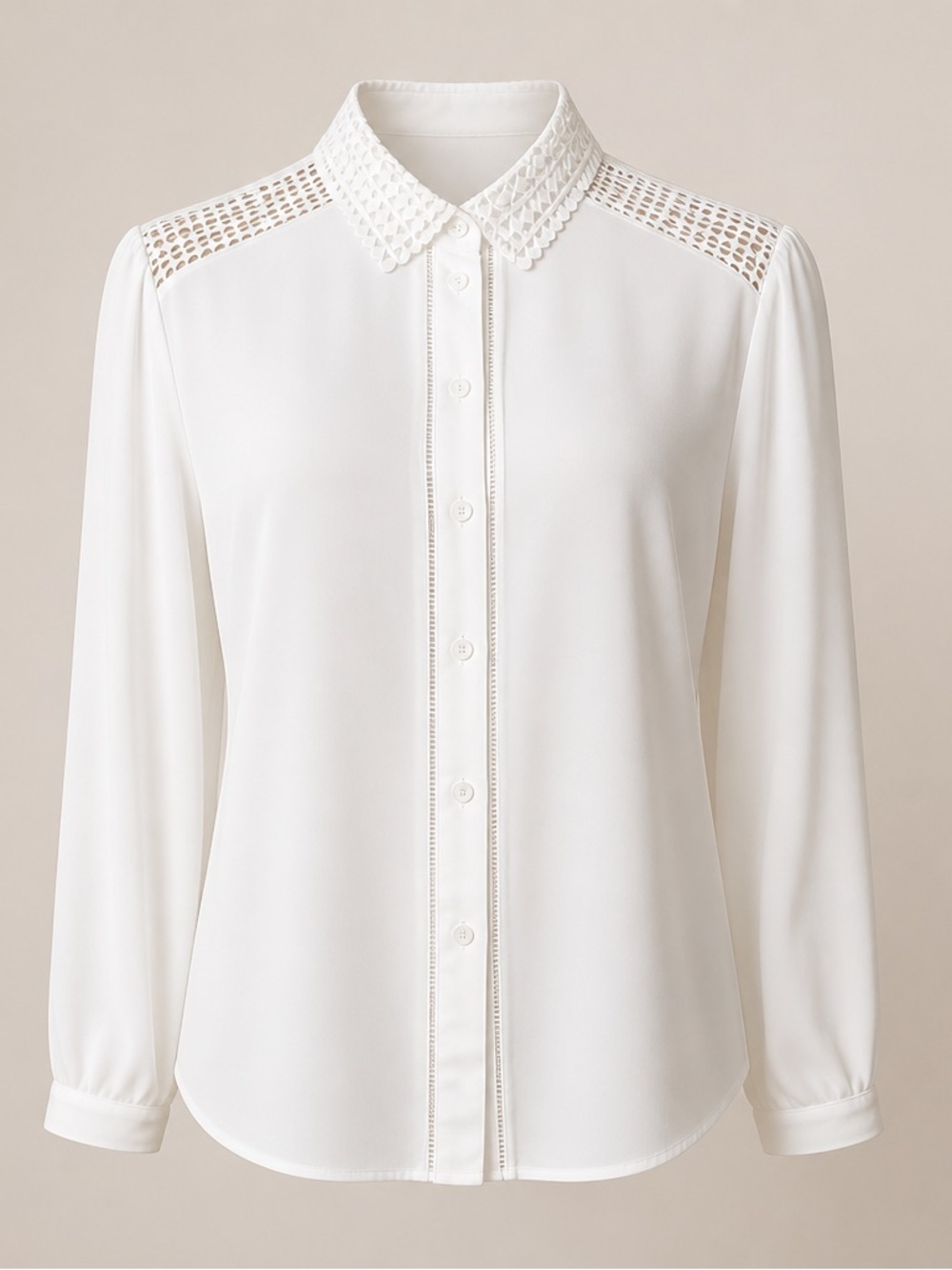 Simply Be White Lace-Detail Button-Down Long Sleeve Blouse #209